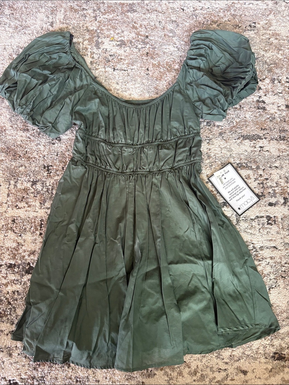 B Darlin Olive Puff-Sleeve Smocked Waist Dress